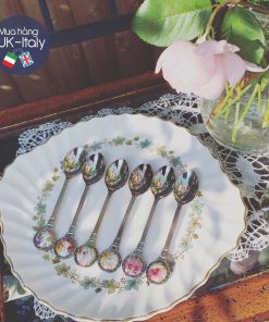 Set thìa mạ bạc gắn hoa sứ