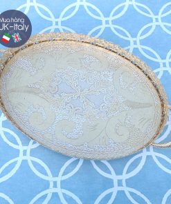 Khay gỗ Florence oval khung kim loại ren hoa mai
