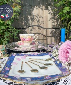 Khay mạ bạc cổ Anh đục tinh xảo vành