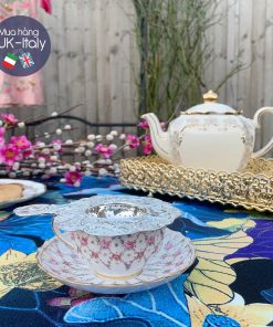 Ấm Sadler trắng mạ vàng (đi kèm tách)