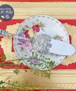 Thìa chia, cắt bánh mạ bạc hoa hồng leo tay cầm nụ hồng