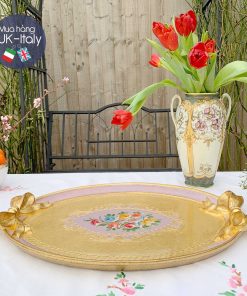 Khay gỗ Florence oval tay nơ tím lilac XL