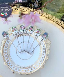 Bộ thìa bạc cổ tráng men vẽ hoa Gerrards