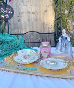 Khay gỗ Florence chữ nhật lilac tay nơ vẽ hoa (L)