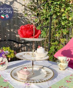 Đĩa bánh 3 tầng hồng vàng 22kt Royal Albert