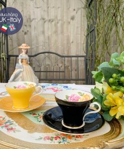 Bộ trà 2 người Aynsley corset hoa hồng vàng đen