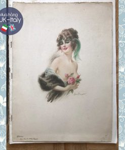 Tranh in cô gái cầm hoa hồng thế kỉ 19