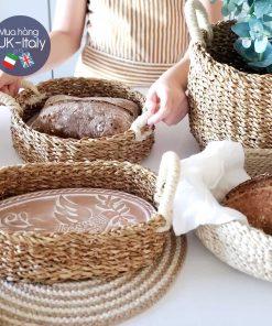 Giỏ đựng bánh mì kèm sành khắc chim giữ ấm bánh Oval