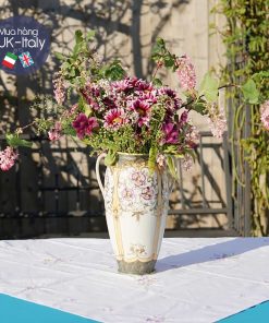 Lọ hoa xám tím cổ mạ khắc vàng c1900