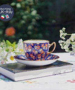 Bộ tách Trio hoa Chintz đỏ xanh cobalt c.1940
