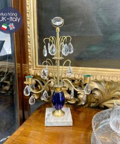 Cặp chân nến pha lê gắn thân xanh cobalt cổ