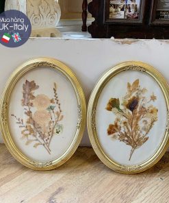 Tranh decor ép hoa thật bầu dục xưa (theo cặp)