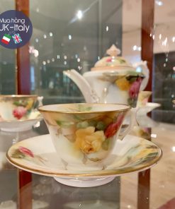 Bộ trà 4 người săn lùng hồng vẽ tay Worcester