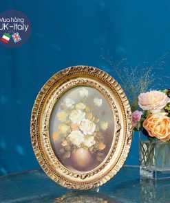 Tranh vẽ tay hoa hồng kem vàng kèm khung Oval