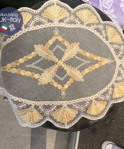 Khăn ren Ý oval thêu vàng dải quạt