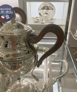Bộ ấm trà mạ bạc Ý Greggio tay cầm gỗ nâu