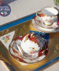 Bộ tách Salisbury đỏ mận men tay hoa hồng cho 2 người