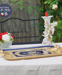 Khay gỗ Florence chữ nhật tay nơ xanh Cobalt (XXL)