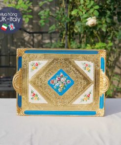 Khay gỗ Florence chữ nhật xanh bầu trời vẽ tay (XL)