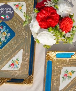 Khay gỗ Florence chữ nhật xanh Cobalt vẽ tay (XL)