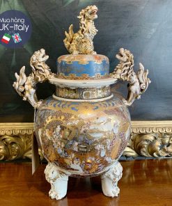 Bình lư Satsuma xanh teal cổ 70cm