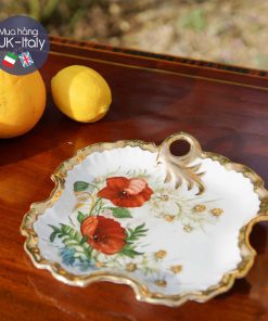 Đĩa gốm vẽ tay hoa Poppy đỏ c1950