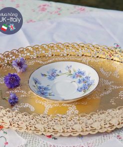 Khay gỗ Florence Oval khung mạ vàng hoa mai