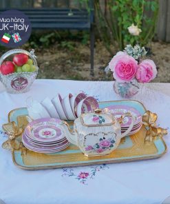 Bộ trà 5-6 người hồng lilac 22kt ren Cabinet Royal Grafton