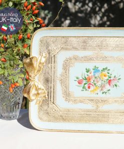Khay gỗ Florence chữ nhật tay nơ xanh ngọc biển (XL)