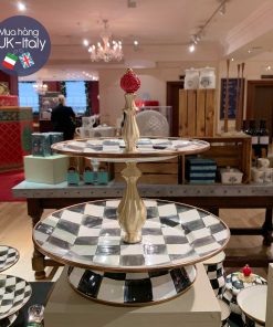 MacKenzie Childs đĩa bánh 2 tầng kẻ đen trắng caro