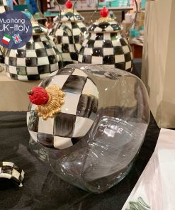 MacKenzie Childs hũ đựng có nắp kẻ đen trắng caro