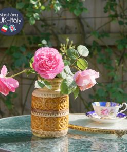 Lọ gốm xưa khắc hoa 4 cánh c.1950