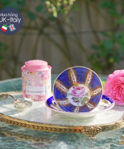 Bộ trà Duo Cabinet Paragon xanh cobalt hoa hồng