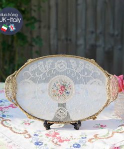 Khay decor ren thêu hoa Anh c1930