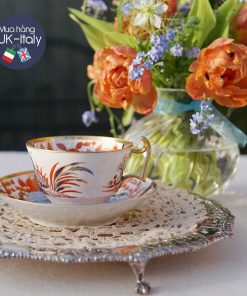 Bộ tách Duo cổ hiếm Spode tông cam xanh vẽ hươu