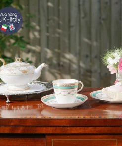 Bộ tách Trio cổ xanh ngọc hoa hồng dải Minton