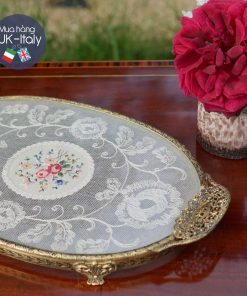 Khay Anh ren thêu kèm lược gương c.1930