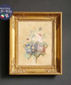 Tranh màu nước hồng, cúc, thược dược cổ