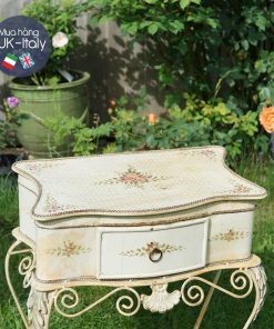 Bàn kê decor Pháp trắng vẽ tay hoa hồng c.1900