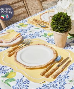 Đĩa ăn lục giác/tròn viền thân tre Pháp vàng ngà