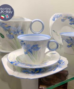 Bộ trà 2 người Shelley Art Decor hoa diên vĩ xanh