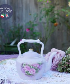 Ấm trưng bày tím lilac hoa hồng có quai ngang