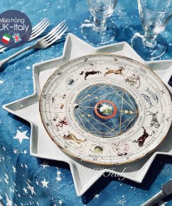 Khăn bàn Linen Luxe xanh trời vẽ sao bạc