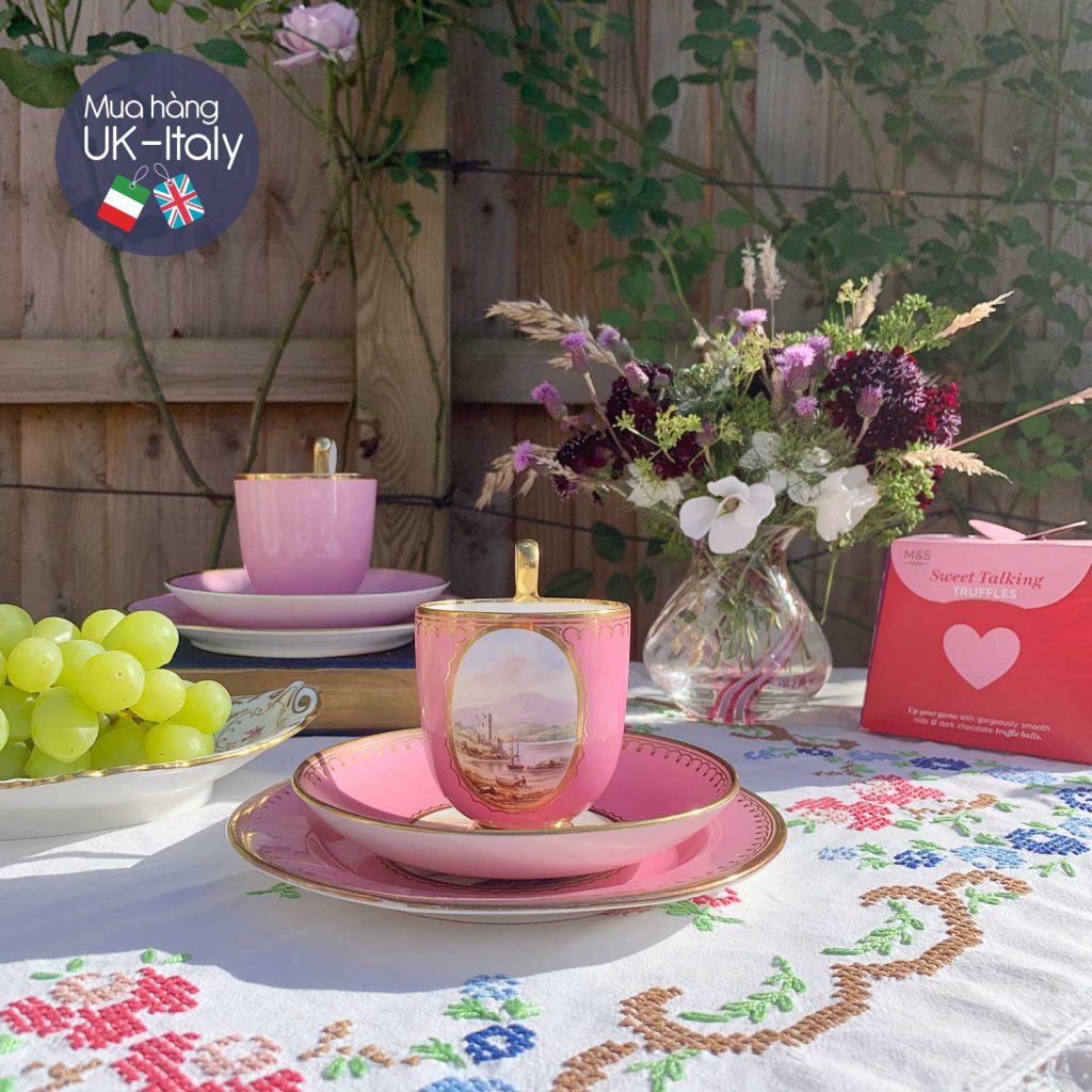 Bộ tách Trio cổ hồng dáng quả chuông vẽ tay cảnh Scotland