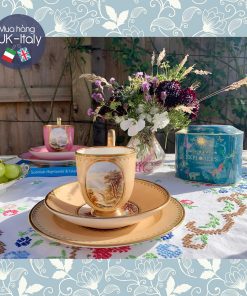 Bộ tách Trio cổ men trứng gà dáng quả chuông vẽ cảnh Scotland