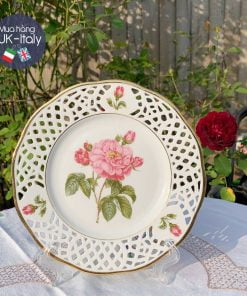 Đĩa 20cm hoa hồng đục vành đĩa