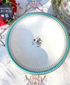 Đĩa cổ Minton có chân xanh ngọc biển hoạ tiết bướm hoa vẽ tay