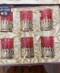 Bộ ly uống rượu ngọt khung bạc 925 cổ