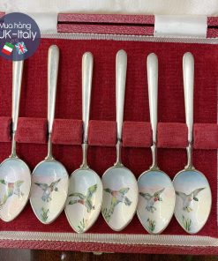 Bộ thìa bạc 925 tráng men vẽ chim hiếm