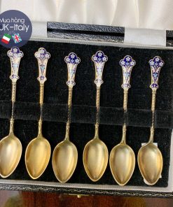 Bộ thìa bạc khắc vẽ hoa văn cobalt